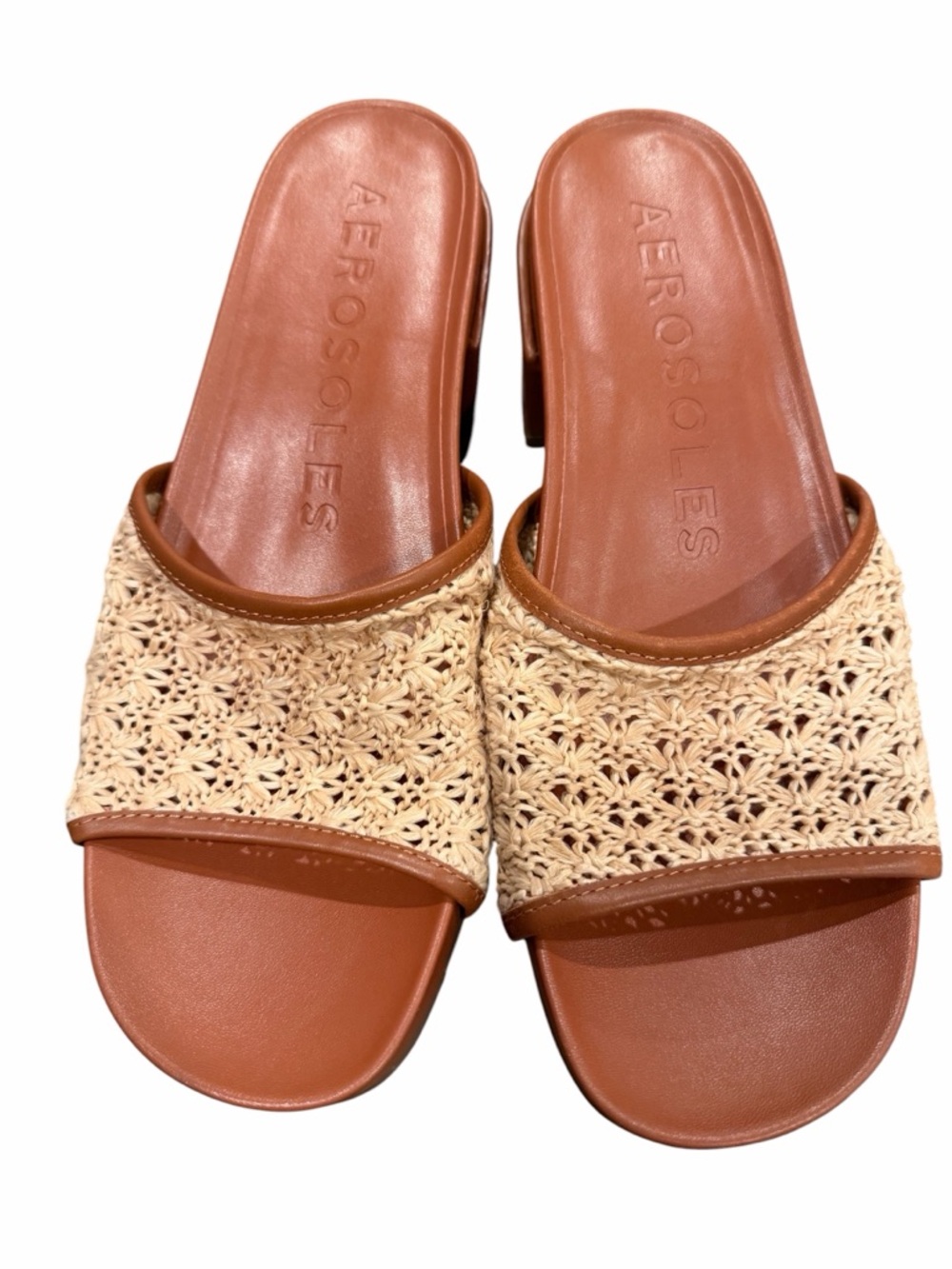 AEROSOLES Brown Leather & Natural Woven Slide Mule‎ - Picture 10 of 10